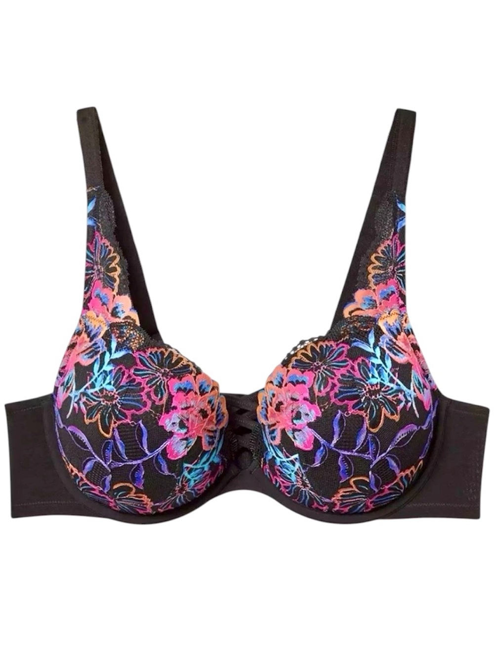 Torrid XO Plunge Push-Up Bra Black Floral 42C